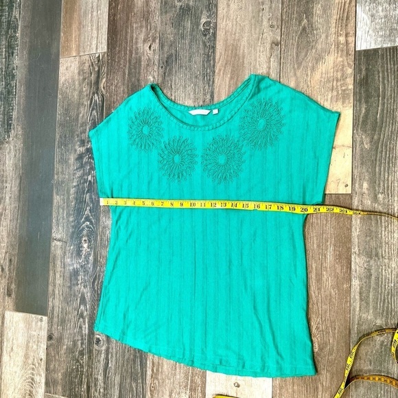 SOFT SURROUNDINGS Blouse Womens Petite Small Top Short Sleeve Green Floral - Picture 5 of 7